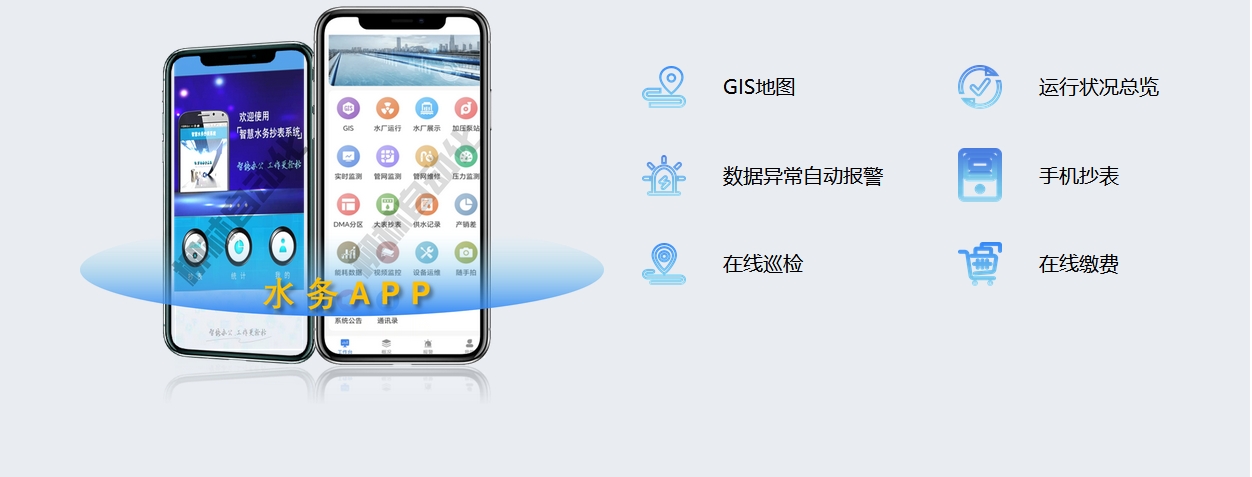水務APP:GIS地圖、運行狀況總覽、數據異常自動報警、手機抄表、在線巡檢、在線繳費